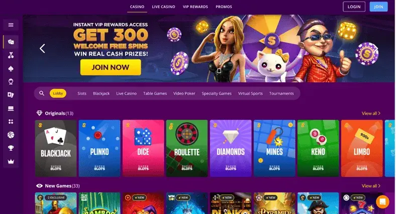 Crypto-first slot casino with USDT instant cashouts and a 900-title Pragmatic Play/Spribe lobby